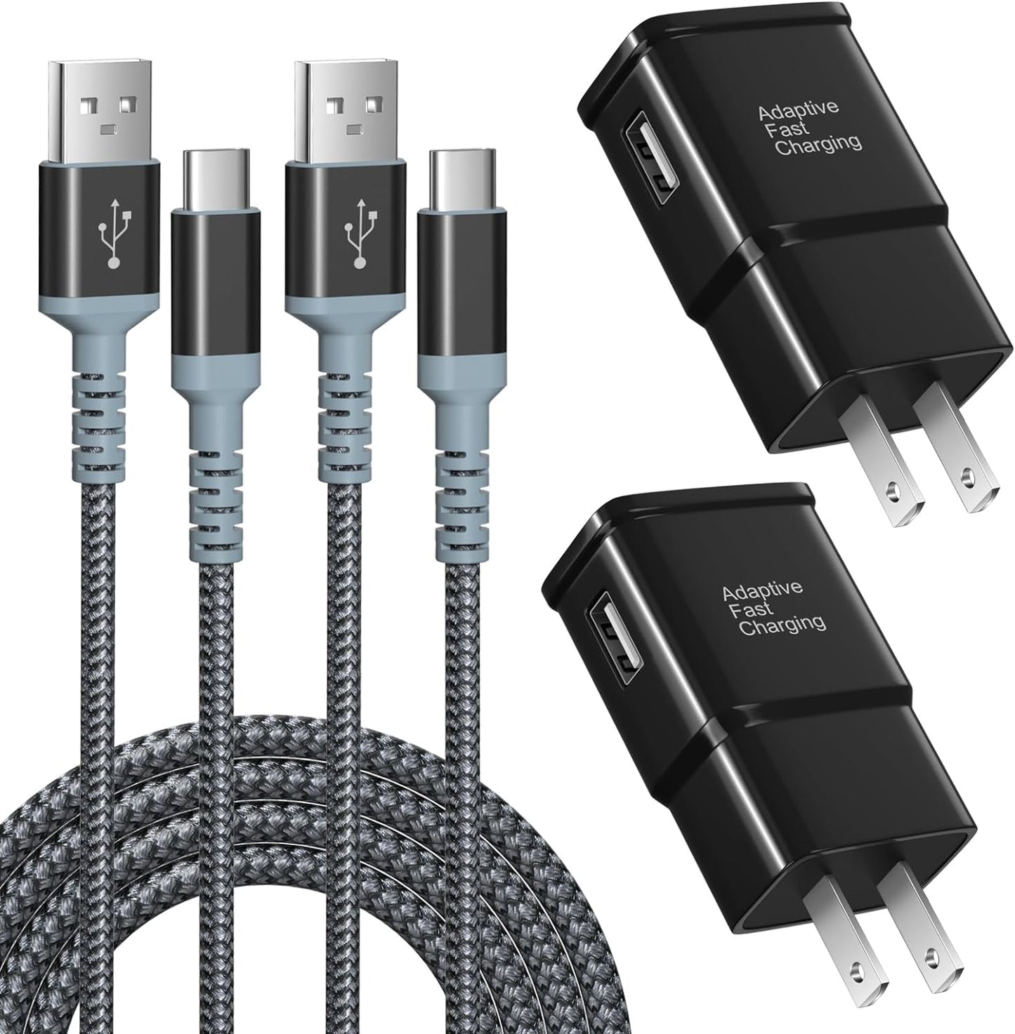 Adaptive Fast Charging Wall Charger with USB C Cable 10Ft,  USB Fast Charger Type C Charger Compatible for Galaxy S25 S24 S23 Ultra A15 A13 A03S A53 S22 S21 S20 S10 S9 Android Phone-2Pack,Black