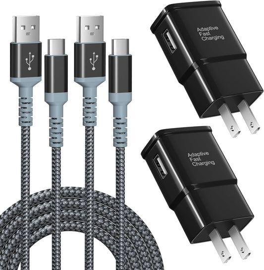 Adaptive Fast Charging Wall Charger with USB C Cable 10Ft,  USB Fast Charger Type C Charger Compatible for Galaxy S25 S24 S23 Ultra A15 A13 A03S A53 S22 S21 S20 S10 S9 Android Phone-2Pack,Black