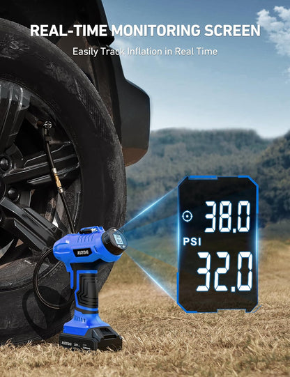 C2 Cordless Tire Inflator Air Compressor 20V Rechargeable Battery Powered 160PSI Portable Handheld Air Pump with 12V Car Power Adapter Digital Pressure Gauge for Cars Motorcycles Gift Blue